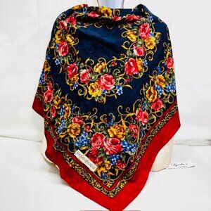 Unused- Yves Saint Laurent  Scarf/Blanket 70% Wool 30% Silk 40"x40" Floral (26)